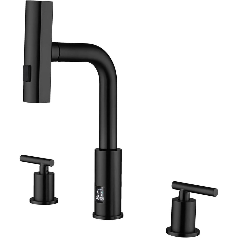 Lefton BFWS2401 Waterfall Bathroom Faucet 3 Hole 8" Pull-Out Temp Display Brass